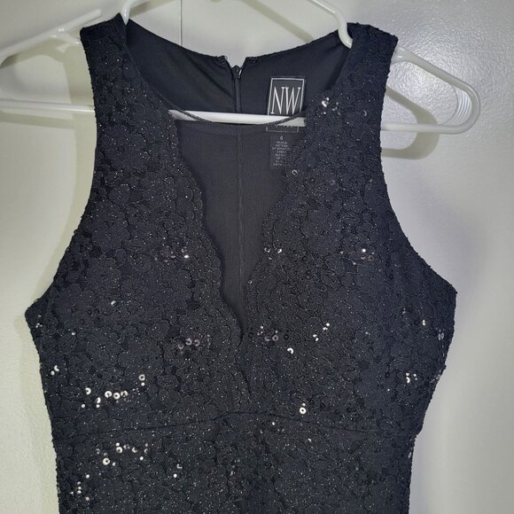 NIGHTWAY Womens SZ 4 Lace Sequin Sleeveless Little Black Dress Prom Cocktail Got - Picture 4 of 11